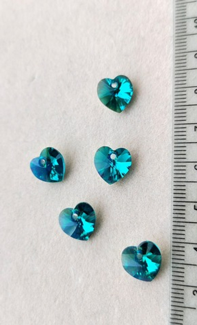 6228-10-bzab Кристалл "Сердечко" 10мм, blue zircon AB, изумрудный с теплым переливом