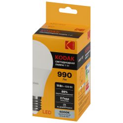Лампочка светодиодная Kodak LED KODAK A60-11W-840-E27 E27 / Е27 11Вт груша нейтральный белый свет | Лампы cветодиодные Груша (A)