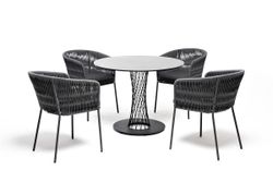 "Диего" обеденная группа на 4 персоны со стульями "Бордо" плетения колос, столешница "серый гранит"