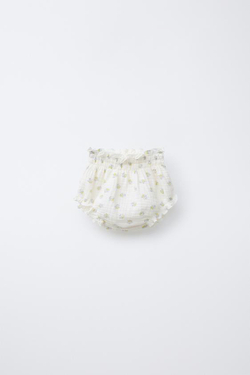 ZARA ТРУСЫ ИЗ РЕЛЬЕФНОЙ ТКАНИ С ЦВЕТОЧНЫМ ПРИНТОМ, ЖЕЛТОВАТО-БЕЛЫЙ