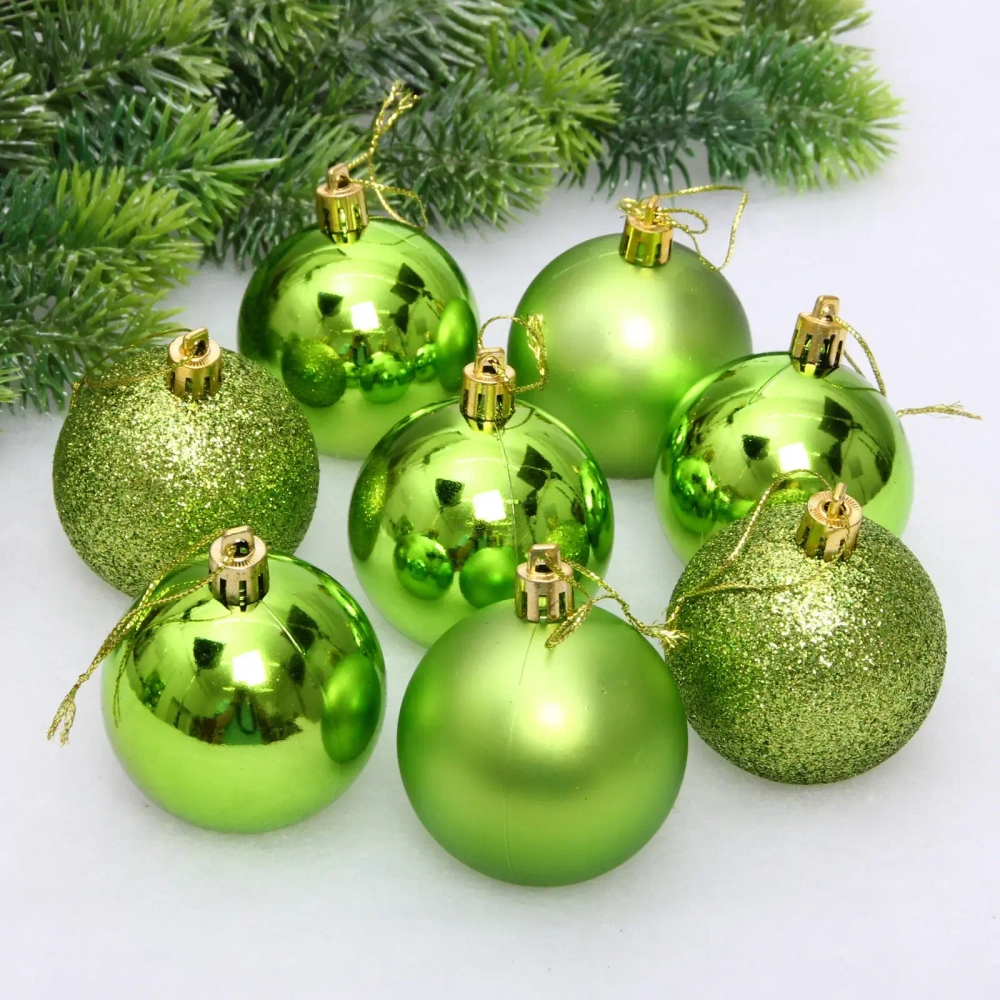 Новогодние шары 6 см (набор 24 шт) «Микс фактур», салатовый