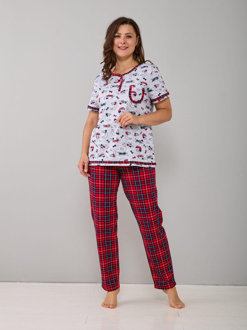 Пижама с брюками КБ-161/собачки-краснклетка