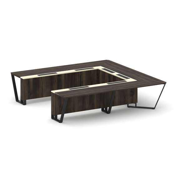 Steel Meet Стол переговорный П-образный KM-PR.B.SP-11P Дуб Мали/Ваниль Глянец/Металл Черный 3200*320