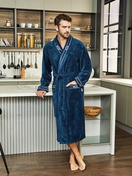 Халат мужской SAMUEL без капюшона Морская волна POLENS Турция