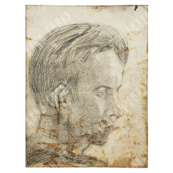 [Двусторонний] Динес Ю. С. Дачный пейзаж / Портрет юноши. Бумага, карандаш. 1940-е