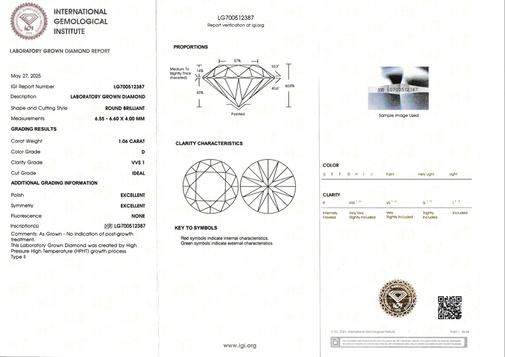 Лабораторно-выращенный бриллиант Кр-57 6.55-6.60 мм D/VVS1 1.06 ct