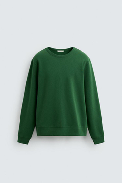 ZARA БАЗОВАЯ ТОЛСТОВКА С КРУГЛЫМ ВЫРЕЗОМ, ЗЕЛЕНЫЙ