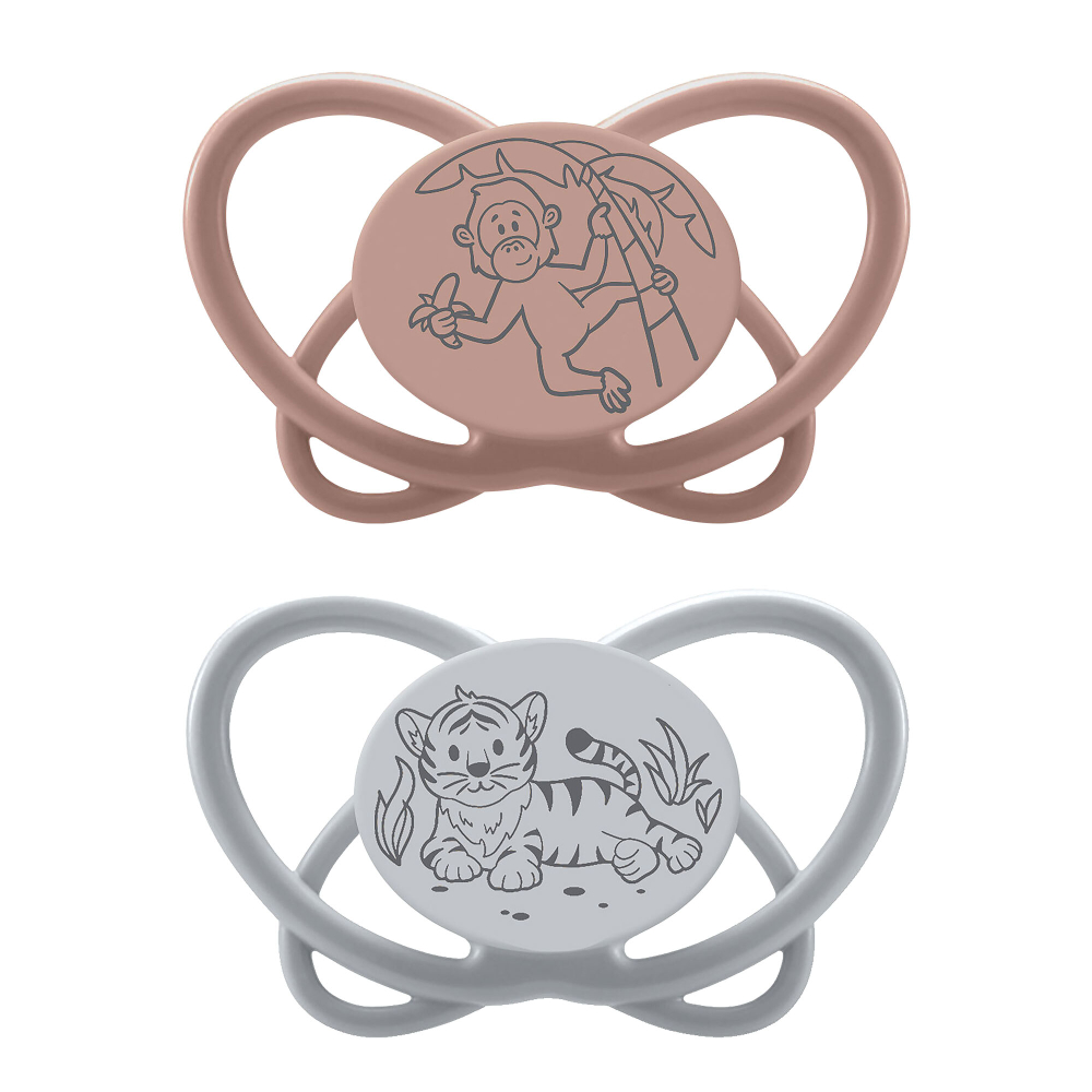 NIP Соска пустышка, силикон,тигр/обезьяна, размер 2 "Butterfly" (5-18 мес)