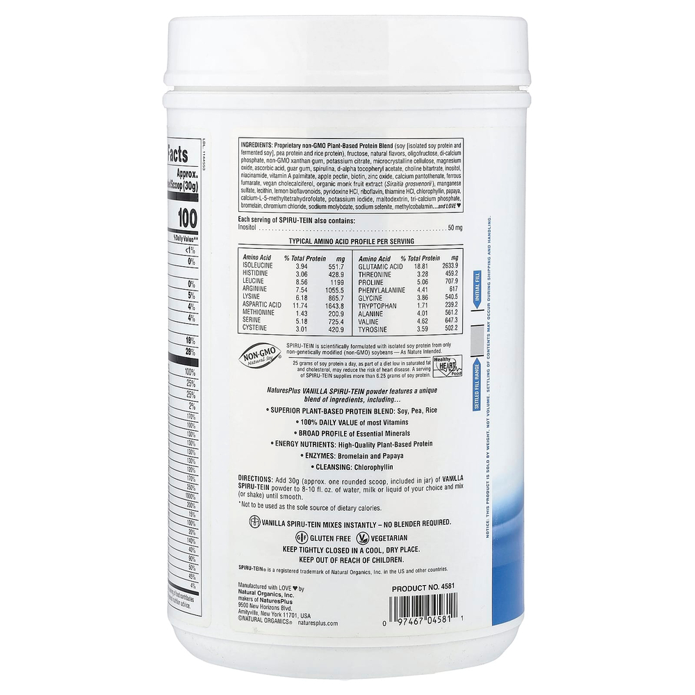 NaturesPlus, Spiru-Tein®, протеиновый порошок, со вкусом ванили, 960 г (2,12 фунта)