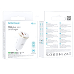 Автомобильное зарядное устройство Borofone BZ22 PD30W+QC3.0 3A Type-C+USB White