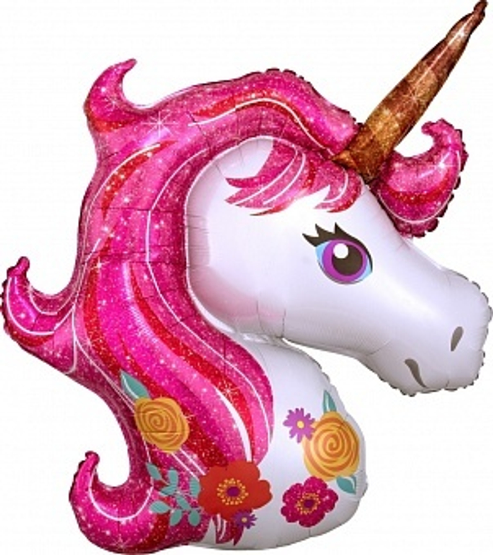 К Мини-фигура Голова Цветочный Единорог Розовый (15''/38 см)