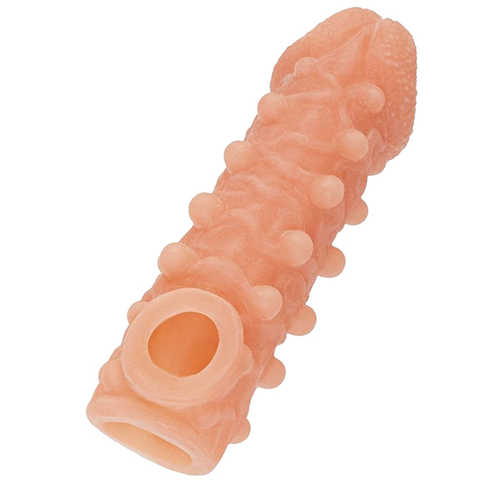 Телесная закрытая насадка 15,6см с шариками Kokos Cock Sleeve 010 Size M