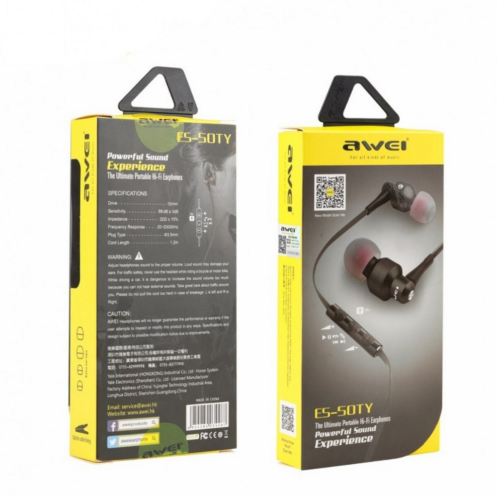 Наушники проводные Awei ES-10TY микрофон+пульт