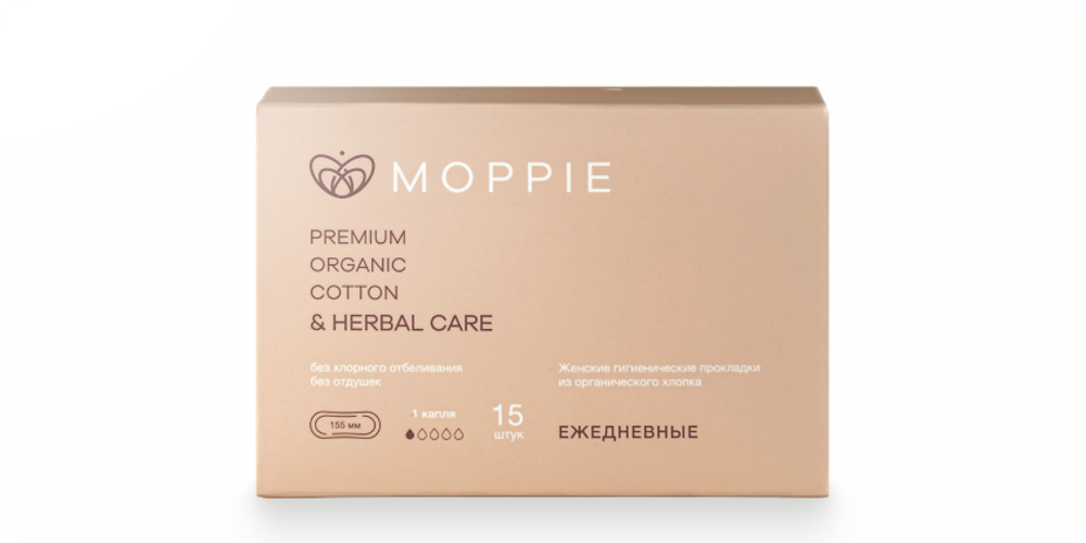 Прокладки ежедневные Moppie herbal care 15 шт (розовые)