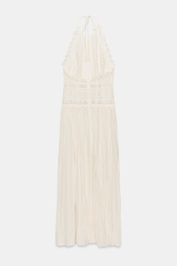ZARA ПЛАТЬЕ МИДИ С КРУЖЕВОМ — ZW COLLECTION, ЭКРЮ