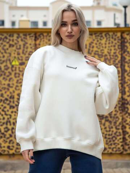 Свитшот женский оверсайз с начесом молочный