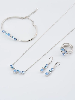 Жесткий браслет Эльза с голубыми камнями Swarovski