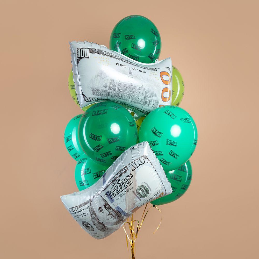 Шар (12''/30 см) Доллары, Ассорти, пастель, 5 ст, 25 шт.