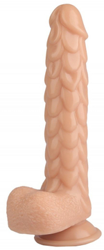Телесный реалистичный фаллоимитатор с чешуйками на присоске - 24 см. (Цвет: телесный)