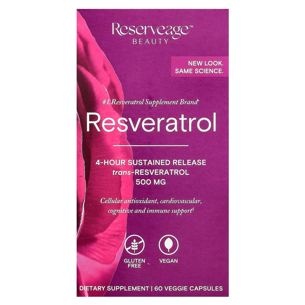 Reserveage Beauty, ресвератрол, 60 растительных капсул