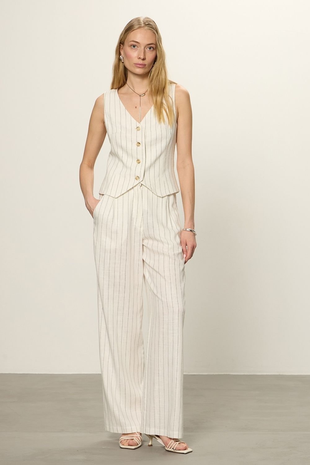 Брюки Палаццо на молнии полоска ЛЁН (Размер 42)