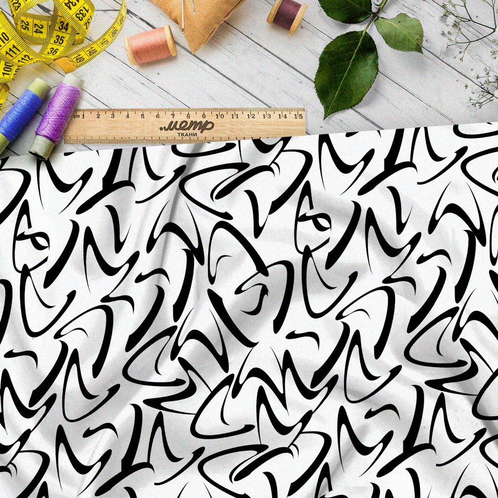 Ткань премиум сатин черно-белый мир