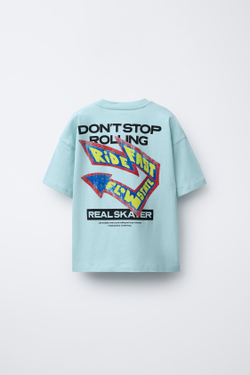 ZARA ФУТБОЛКА С ПРИНТОМ, НЕБЕСНО-ГОЛУБОЙ