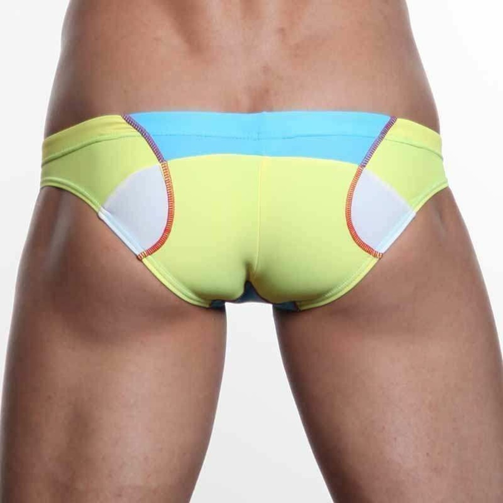 Мужские плавки брифы голубые с желтыми вставками Seobean Swim Brief