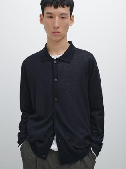 Massimo Dutti Вязаный кардиган из кашемира, темно-синий