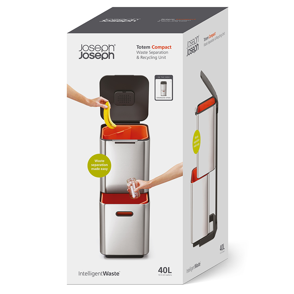 Контейнер для мусора с двумя баками Totem Compact 40 л нержавеющая сталь, Joseph Joseph