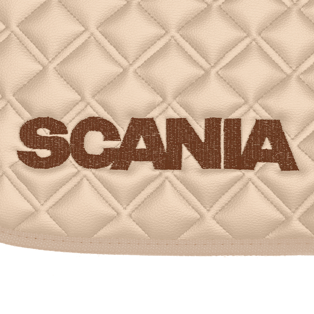 Ковры SCANIA 5 серии G (механика), (экокожа, бежевый, бежевый кант, коричневая вышивка)