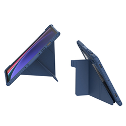 Чехол книжка синего цвета от Nillkin для планшета Samsung Galaxy Tab S9, серия Bumper Pro Case-Multi Angle Folding Style, с защитной шторкой для камеры