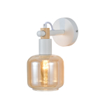 Настенный светильник 1x40 E14, металл/стекло/дерево, белый, янтарный плафон