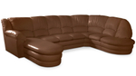 Большой диван Оберон с круглой секцией и оттоманкой Galaxy Brown 358*222*102 см, Коричневый Экокожа Нераскладной Фиеста