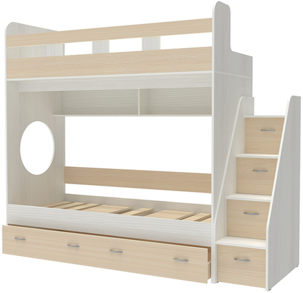 Трехъярусная кровать КарИВи Юниор Белое Дерево  Дуб Молочный