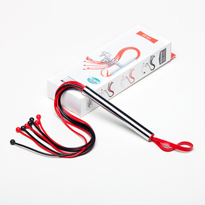 Чёрно-красная латексная плеть с шариками на конце Pearl (35 см, черный, красный, серебро) (Цвет: черный, красный, серебро)