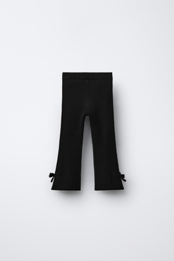 ZARA РАСКЛЕШЕННЫЕ ТРИКОТАЖНЫЕ ЛЕГИНСЫ С БАНТИКАМИ, ЧЕРНЫЙ