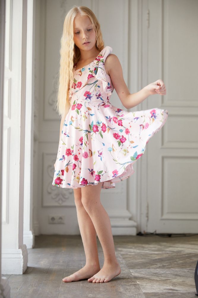 Нарядное платье для девочки из атласа &quot;Бабочки в цветах&quot; Silver Spoon