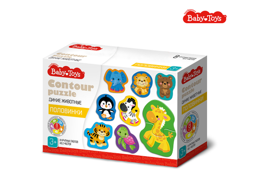 Пазлы контурные Половинки «Дикие животные» 16 элементов