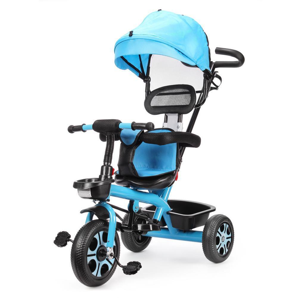 Велосипед 3-х колесный с ручкой и крышей 10*8 EVA, голубой (L06)