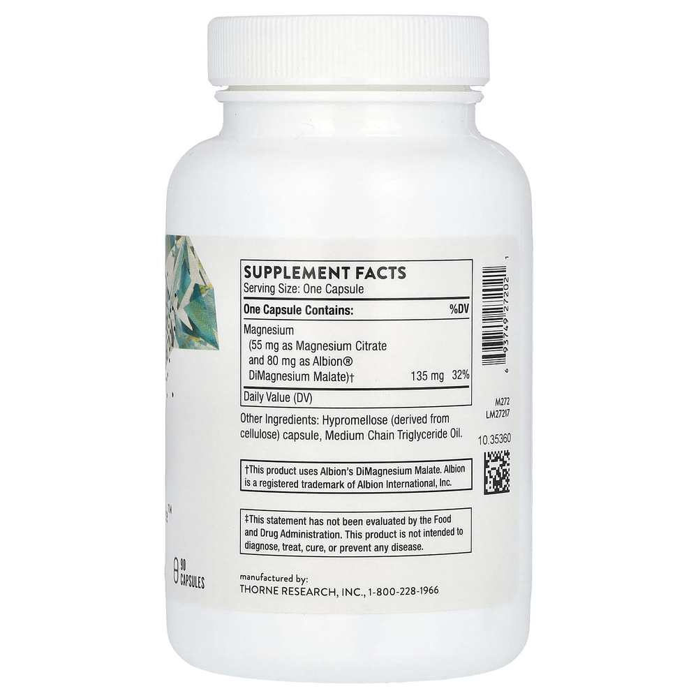 Thorne, Magnesium CitraMate, цитрат и малат магния, 90 капсул (135 мг в 1 капсуле)