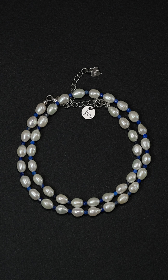 Чокер "Memo about Summer" из жемчуга рис с лазуритом 33-38 см