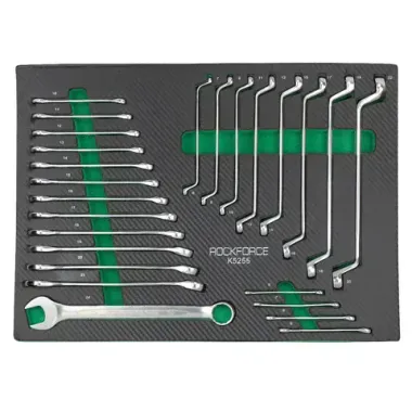 Набор ключей комбинированных и накидных отогнутых на 75° 25пр. (6-21,24мм, 6х7-20х22мм), в ложементе RockForce RF-K5255