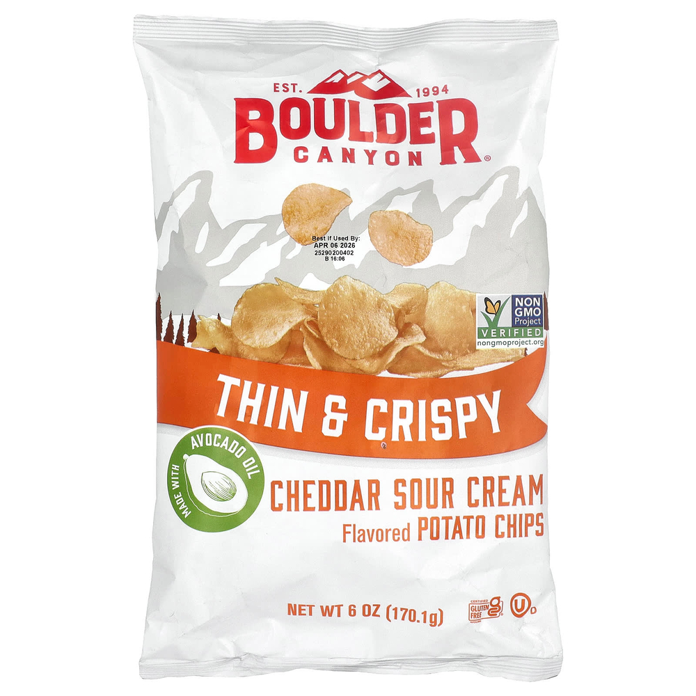 Boulder Canyon, тонкие и хрустящие картофельные чипсы, чеддер и сметана, 170,1 г (6 унций)