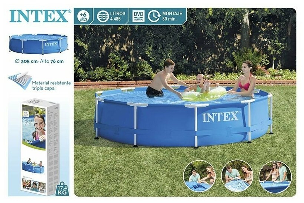 Каркасный бассейн 305х76 см Intex 28200, круглый семейный бассейн для дачи Metal Frame 4485 л