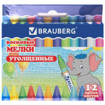 Восковые мелки утолщенные BRAUBERG набор 12 цветов (12 штук в упаковке)