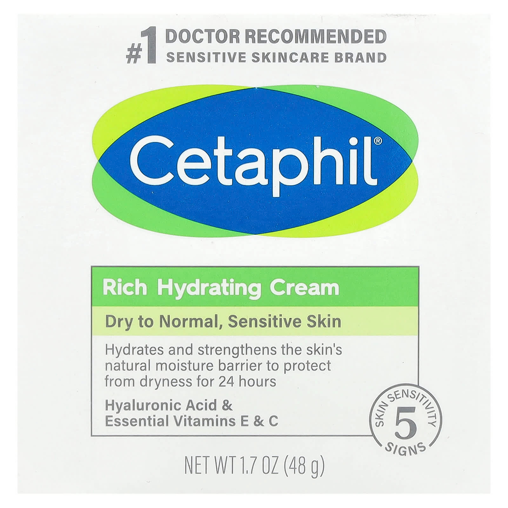 Cetaphil, интенсивно увлажняющий ночной крем с гиалуроновой кислотой, 48 г (1,7 унции)