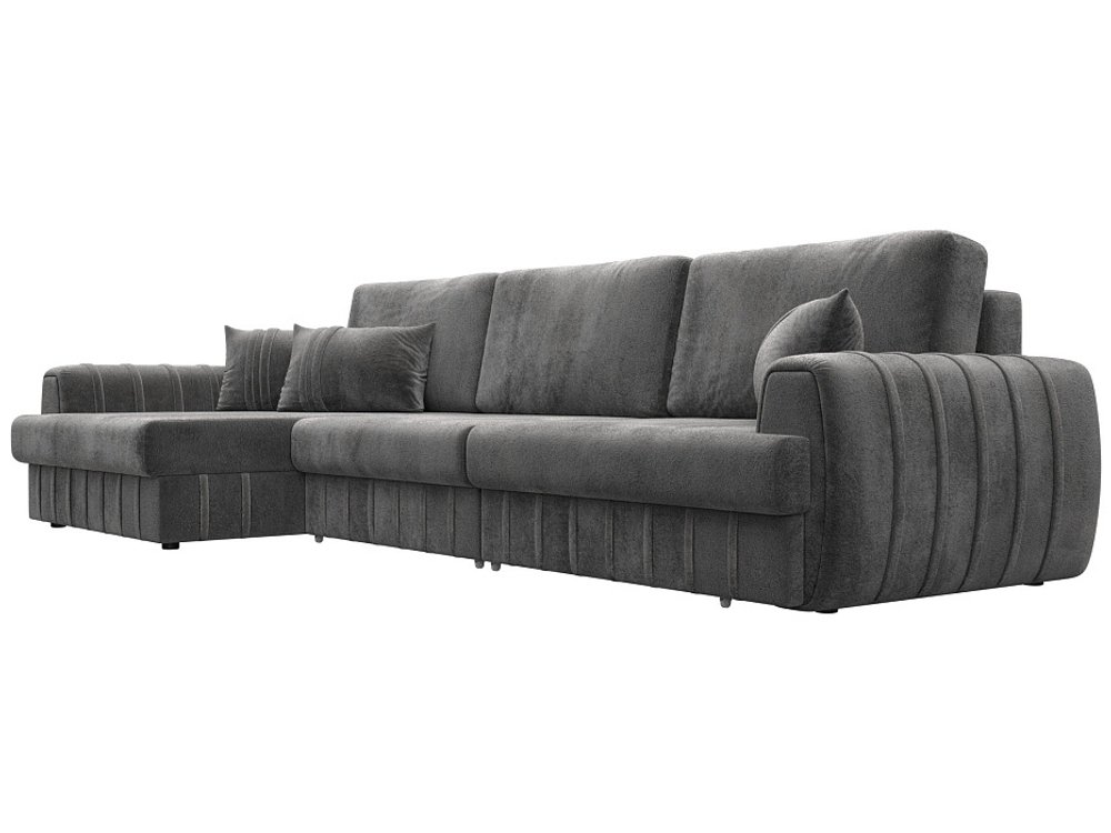 Диван угловой Лига-057 НПБ Лонг угол левый, TOWER 10 серый, Велюр, 129306L