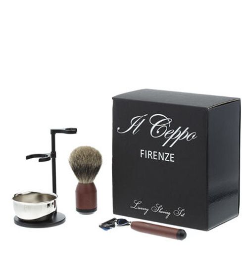 Бритвенный набор IL Ceppo: станок, помазок, чаша, подставка, красно-черный матовый цвет