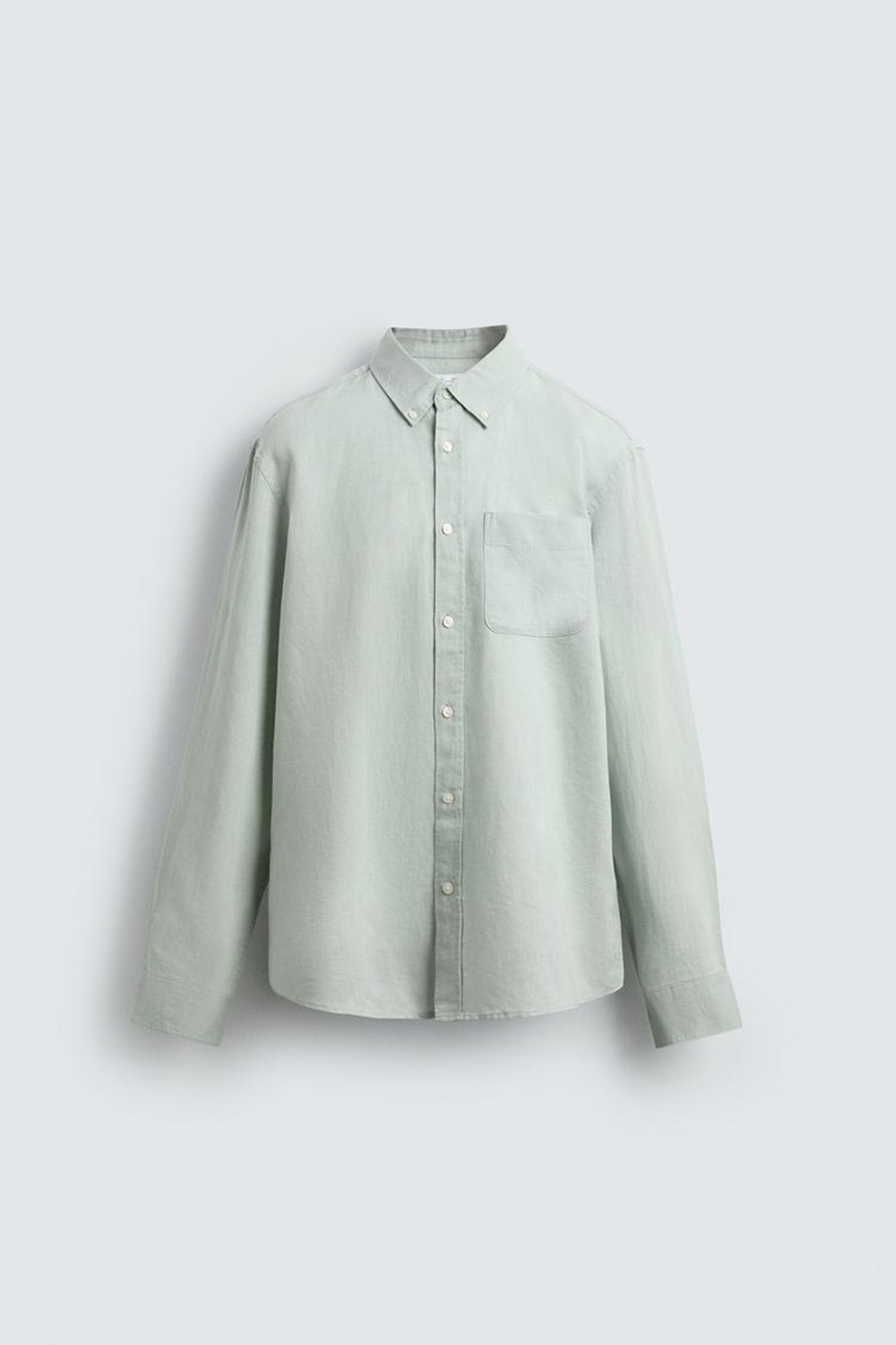 ZARA РУБАШКА КЛАССИЧЕСКОГО КРОЯ ИЗ ЛЬНА И ХЛОПКА, ВОДЯНИСТО-ЗЕЛЕНЫЙ